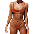 Miniatyrbild 1 av 5: Stringbikini-set för kvinnor, tvådelad fräck baddräkt, mikro-stringbaddräkt, triangelbandeau-baddräkt tonåringar, rödbrun 3, Small
