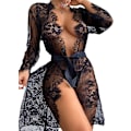 Miniatyrbild 1 av 3: 2025 Senaste Modell Dam Spets Genomskinlig Nattlinne Mesh Djup V Sexig Underkläder Nattkläder Ren Babydoll Sovkläder Teddy Pyjamas
