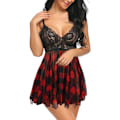 Miniatyrbild 1 av 5: 2025 Senaste Modell Dam Underkläder Spets Babydoll Mesh Nattlinne Chemise Boudoir Nattlinne Sovkläder Röd Rutig Small
