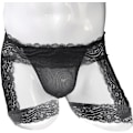 Miniatyrbild 4 av 5: 2025 Senaste Modell Herrtrosor Spetsunderkläder Genomskinlig Påse Stringtrosor med Strumpeband Kalsonger Underkläder G-String Sexiga Jockstrap Underbyxor Svart One Size