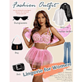 Miniatyrbild 2 av 3: 2025 Senaste Modell Spetsstrumpband Underkläder för Kvinnor Mesh Mini Kjol Nattkläder Babydoll Bodysuit Rosa Medium