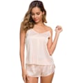 Miniatyrbild 4 av 5: 2025 Senaste Modell Dam Satin Spets Cami Shorts Set Sexiga Underkläder Pyjamas Set V-Ringad Silkeslen Sovkläder 2 Delar Pjs