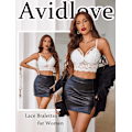 Miniatyrbild 2 av 5: Spetsbralette för Kvinnor Underkläder Spagetti Justerbara Axelband Tank Camisole Crop Top Vit Small