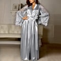 Miniatyrbild 2 av 5: 2025 Senaste Modell Dam Satin Lång Nattlinne Siden Spets Underkläder Nattlinne Sovkläder Sexig Morgonrock Underkläder för Kvinnor Plus Size (Grå