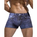 Miniatyrbild 1 av 5: 2025 Senaste Modell Herr Badbyxor Denimtryck Strandbadkläder Baddräkt Bikini Trosor Indigo X-Large