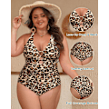 Miniatyrbild 2 av 5: 2025 Senaste Modell Dam Plus Size Baddräkt i Ett Stycke Magkontroll Baddräkter Snörning Djup V-ringning Badkläder Leopard 16 Plus