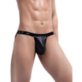 Miniatyrbild 1 av 5: 2025 Senaste Modell Herr Jockstrap Underkläder Faux Läder Tanga Underkläder G-String med Påse Butt-Flaunting Gym Låg Midja Brief Svart X-Lar