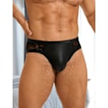 Miniatyrbild 3 av 5: 2025 Senaste Modell Herr Spetsunderkläder Sexig Stringtrosa G-String Låg Midja PU Konstläder Påse Trunkar Mjuka Jockstrap Trosor Kalsonger Svart L
