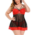 Miniatyrbild 1 av 5: 2025 Senaste Modell Dam Plus Size Chemise Sexig Axelband Underkläder Spetskant Babydoll Sovkläder Set