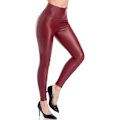 Miniatyrbild 2 av 3: 2025 Senaste Modell Dam Faux Läder Leggings Hög Midja Konstläder Byxor för Kvinnor Svart Stretchig Sexig PU
