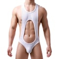 Miniatyrbild 2 av 4: 2025 Senaste Modell Herr Body Stringtrosa G-string Trikå Mesh Brottningstrikå Jumpsuit Underkläder Baslager Vit Large