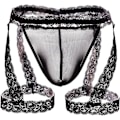 Miniatyrbild 1 av 5: 2025 Senaste Modell Herrtrosor Spetsunderkläder Genomskinlig Påse Stringtrosor med Strumpeband Kalsonger Underkläder G-String Sexiga Jockstrap Underbyxor Svart One Size