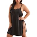 Miniatyrbild 1 av 5: 2025 Senaste Modell Dam Plus Size Spets Babydoll Underkläder Sidoslits Axelband Chemise Nattkläder Svart XX-Large