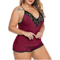 Miniatyrbild 3 av 3: 2025 Senaste Modell Dam Plus Size Pyjamas Cami Shorts Set Nattkläder Sexiga Spetsunderkläder Sovkläder