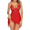 Miniatyrbild 1 av 5: 2025 Senaste Modell Underkläder för Kvinnor Spets Babydoll Sovkläder Boudoir Outfits Plus Size Langeray XS-5XL B Röd Small