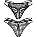 Miniatyrbild 5 av 5: 2025 Senaste Modell Dam Spets Trosor Blommig Spets Briefs Mesh Utskurna G-String Trosor T-rygg Underkläder 1-4 Pack Svart Stor