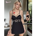 Miniatyrbild 3 av 5: 2025 Senaste Modell Underkläder för Kvinnor Sexig Babydoll Underklänning Kedja Sidoslits Chemise Nattlinnen med Stringtrosa Svart Medium