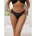 Miniatyrbild 3 av 5: 2025 Senaste Modell Dam Sexiga Cheeky Sidentrosor Tangas Plus Size Underkläder V String Svart Medium-Large