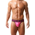 Miniatyrbild 2 av 4: 2025 Senaste Modell Perforerad PU Läder Pro Jockstrap Tanga G-string Rosa X-Large