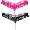 Miniatyrbild 1 av 3: 2025 Senaste Modell 2-pack Dam Pärlor Mini Bikini G-String Trosor Pärlkedja Söt Underkläder T Byxor Spets Trosor M-XXL Bl