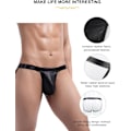 Miniatyrbild 4 av 5: 2025 Senaste Modell Herr Jockstrap Underkläder Faux Läder Tanga Underkläder G-String med Påse Butt-Flaunting Gym Låg Midja Brief Svart X-Lar