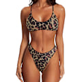 Miniatyrbild 1 av 5: Högmidjad Tanga Bikini Set för Kvinnor Vändbar String 2-Dels Baddräkt 56 Leopard Stor