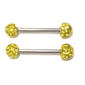 Miniatyrbild 1 av 3: 2 st barbell Piercing med Kristaller runtom Gul,5mm kulor,16mm lång