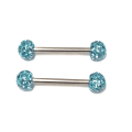 Miniatyrbild 1 av 3: 2 st barbell Piercing med Kristaller runtom Turkos,5mm kulor,8mm lång 