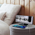 Miniatyrbild 4 av 8: Projektionsväckarklocka för sovrumstak, digital väckarklocka med radio och USB-laddningsportar, LED-skärm, 4 dimmer, dubbel väckarklocka med