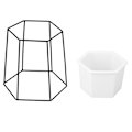 Pikkukuva 2 / 2: Keramiikkakukkatiiviste ja pyöreä geometrinen metalliteline Puutarhakasvien näyttö Valkoinen ruukku + Musta kehys