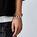 Miniatyrbild 5 av 5: Armband för män Läder med svart magnetiskt rostfritt stålspänne Handledsmanschett Armband