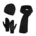 Miniatyrbilde 1 av 7: Vinterstrikket varm lue, skjerf og hansker for kvinner - Beanie + langt skjerf + berøringsskjermhansker - Hodeskalleluer, hals skjerf for kvinner og menn