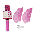 Miniatyrbilde 2 av 8: Barnas Bluetooth-mikrofon Trådløs LED-lys Vinger Dekorasjon USB Oppladbar Håndholdt Legering Mikrofon Høytaler Rosa