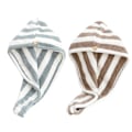 Miniatyrbillede 1 af 5: 2-pak Mikrofiber Hårhåndklæde Wrap Turban, Hurtig Tørring Hår Tørrehåndklæde, Stribet Absorberende Tør Hoved Turban