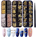 Miniatyrbild 1 av 6: 3D Nails Art Metall Berlocker Dubbar Juveler Dekaler Dekorationer Tillbehör 800+ bitar Guldnagel Mikrokaviarpärlor Star Moon Nit Design Tillbehör med