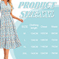 Miniatyrbillede 4 af 5: Sommer Maxi Kjole til Kvinder Casual V-hals Puff Kortærmet Smocked Ruffle Flydende Strand Boho Lang Blomsterkjole