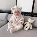 Miniatyrbillede 5 af 6: Babys vinterforstærket pelset onesie Varmt wrap fod lang krybende dragt (hvid)