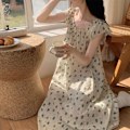 Miniatyrbild 8 av 8: Nattklänning för kvinnor Mjuk bomull Blommig Ärmlös Lång Sömnkläder Nattklänning för sommar Blå XL
