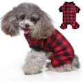 Miniatyrbilde 1 av 6: Rutete gensere for små hunder, fleece valpe-pysjamas, 4-bens hundeklær, vintervarme onesies jumpsuit klær for kjæledyr