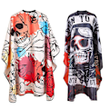 Miniatyrbillede 1 af 7: Barber Cape, Salon Hårklippeskåbe Vandafvisende Pongee Hårklippeskørt Kjole Stor Barber Hårklippeskåbe 63''x55''  (Scary Skull Red)