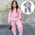 Miniatyrbilde 5 av 6: To-sidig fløyelslomme casual dress for gutter og jenter, høy hals, myk strikkegenser, todelt sett (lilla)