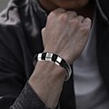 Miniatyrbild 4 av 5: Armband för Män i Läder med Svart Magnetisk Rostfritt Stål Spänne Handledsmanchett