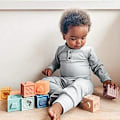 Miniatyrbild 5 av 5: Nyfödd Baby Ribbad Stickad Bomulls-Långärmad Romper Långa Byxor Enfärgade Outfits (grå)