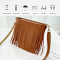 Miniatyrbild 5 av 5: Flicka läder crossbody väska med fransar Damplånbok Daglig axelväska