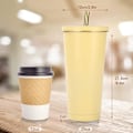 Miniatyrbild 4 av 5: 750 ml resekopp, dubbelväggig kopp i rostfritt stål, vakuumisolerad vattenflaska, isolerad vattenkaffekopp, dubbelväggkopp med sugrör, borste och
