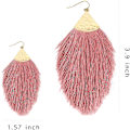 Miniatyrbilde 5 av 6: Bohemske Silke Tråd Fan Frynser Tassel Statement Ørepynt - Lett Strand Fjær Form Henger for Kvinner Jenter