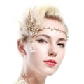 Miniatyrbilde 8 av 8: Art Deco Flapper Blad Bryllups-Tiara Perle Hodeplagg Hodebånd Med Fjær