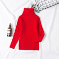 Miniatyrbilde 4 av 5: Barnas Høyhalset Langarmet Genser Basic Solid Fin Strikket Varmt Sweatshirt