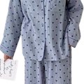 Miniatyrbild 5 av 8: Dam Pyjamas Set med Knappar Långärmad Hjärtmönster Nedåtvänd Krage Lös Mjuk Dam Nattkläder för Vår Höst Hem Blå L