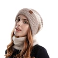 Miniatyrbilde 1 av 5: Hatt og skjerfsett for kvinner, 2 deler myk varm tykk strikket beaniehatt og skjerf, vinterhatt for kvinner